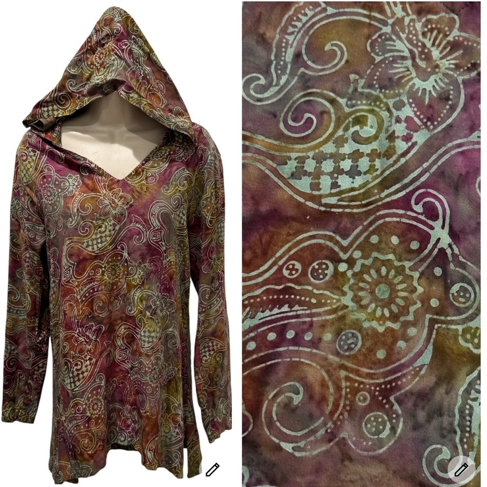 Soft Surroundings Floral Paisley Pull Over Hooded Sweater Size XS Boho Artsy